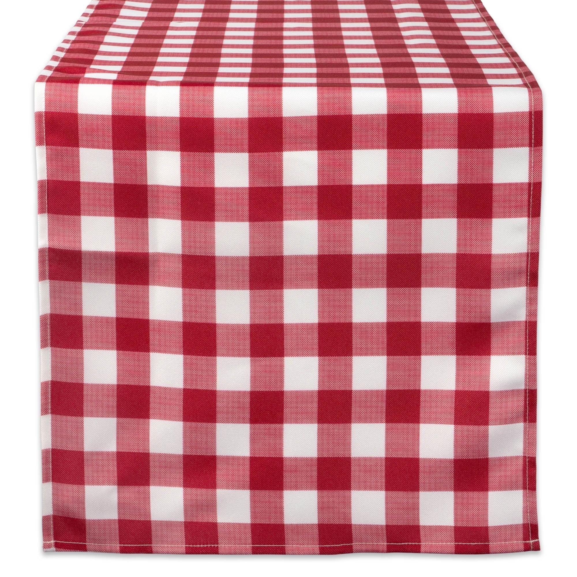 Red and White Checkered Polyester Outdoor Table Runner 14x108