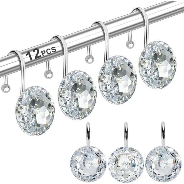 Clear Acrylic Rhinestone Stainless Steel Shower Curtain Hooks Set