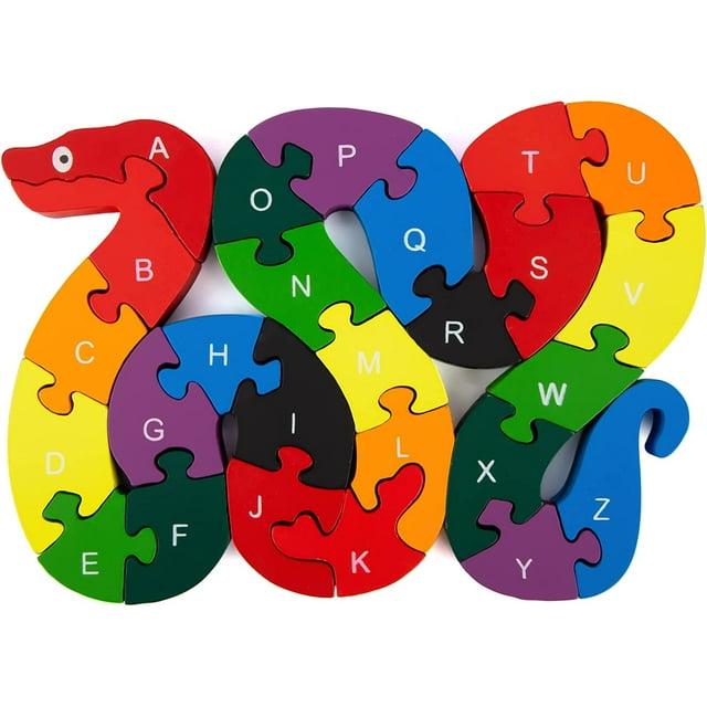 TAZEMAT Alphabet Jigsaw Snake Puzzle Building Blocks Animal Wooden Puzzle Wooden Snake Letters Numbers Block Toys for Children’s Toys