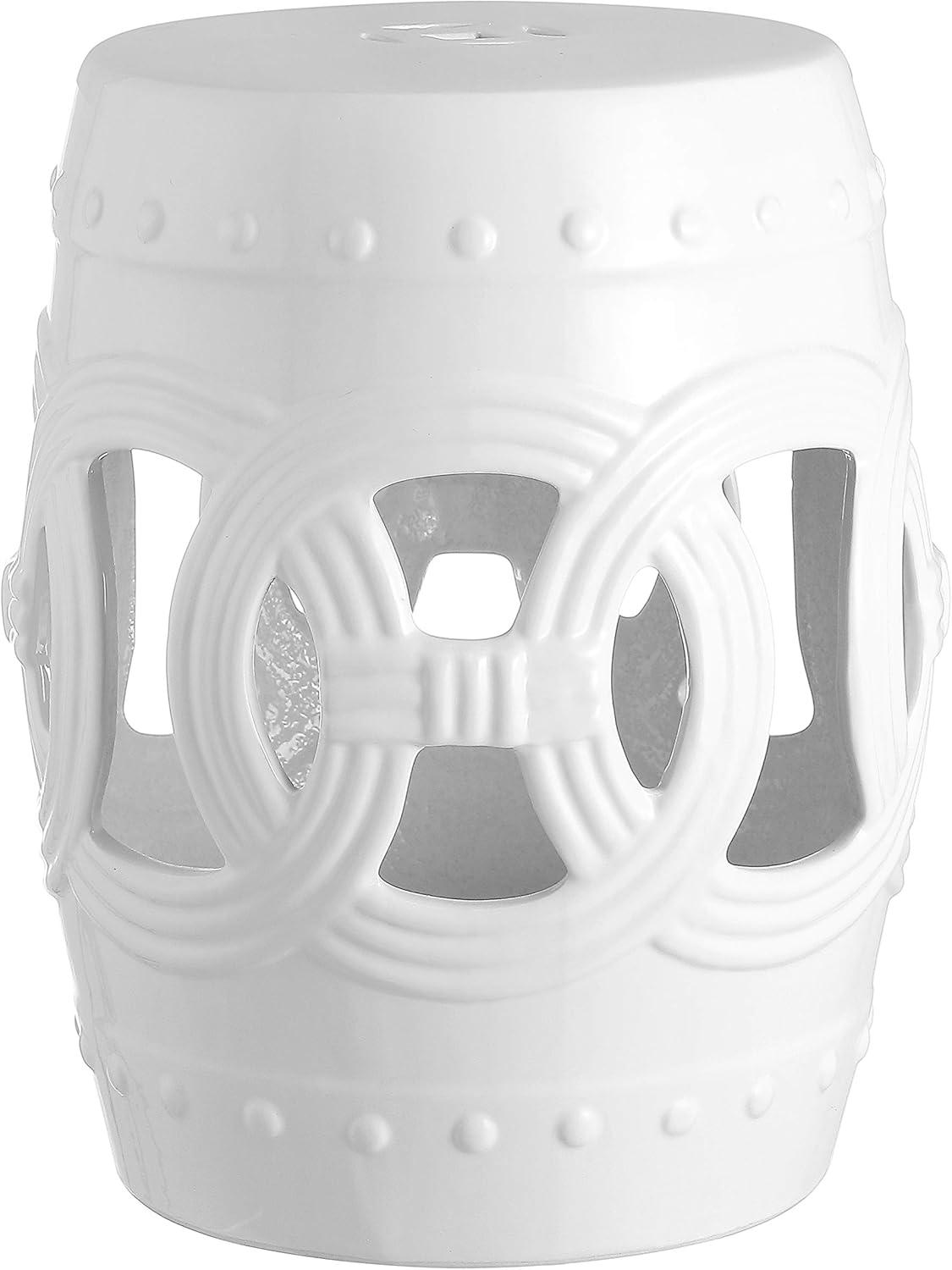 Lucky Coins 16" Eastern-Inspired Ceramic Drum Garden Stool, White - JONATHAN Y