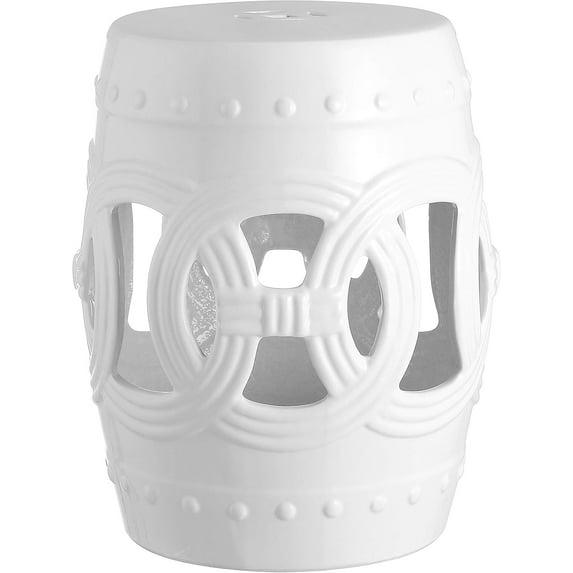 Lucky Coins 16" Eastern-Inspired Ceramic Drum Garden Stool, White - JONATHAN Y