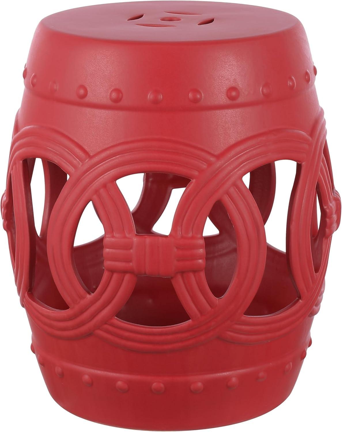 JONATHAN Y Lucky Coins 16" Chinese Ceramic Drum Garden Stool, Matte Red