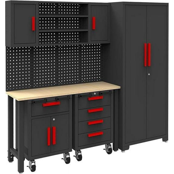 WFX Utility™ WFX Utility™ 6pcs Garage Cabinets And Storage System Set With Pegboard & Rubber Wood Worktop