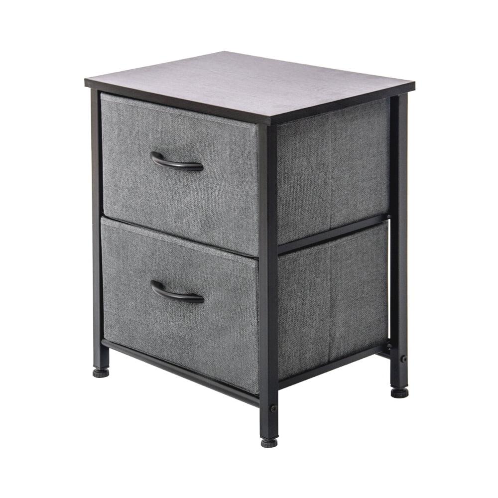 TCT Storage Dresser End/Side Table Night Stand Furniture Unit - Small Standing Organizer for Bedroom, Office, Living Room, and Closet - 2 Drawer Removable Fabric Bins - Dark Grey