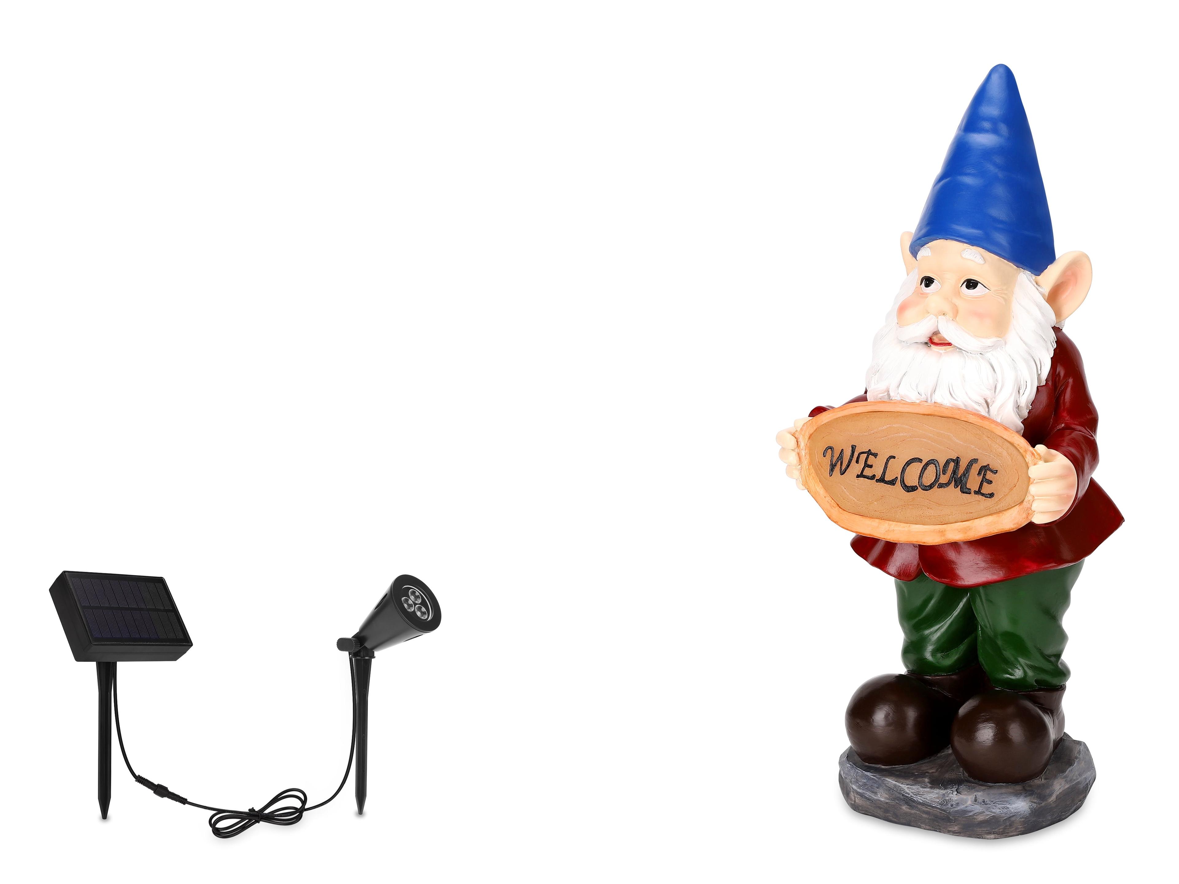Techko Maid Resin/ABS Gnome Garden Statue: Waterproof, Hand Painted, Outdoor Decor with Solar Spotlight