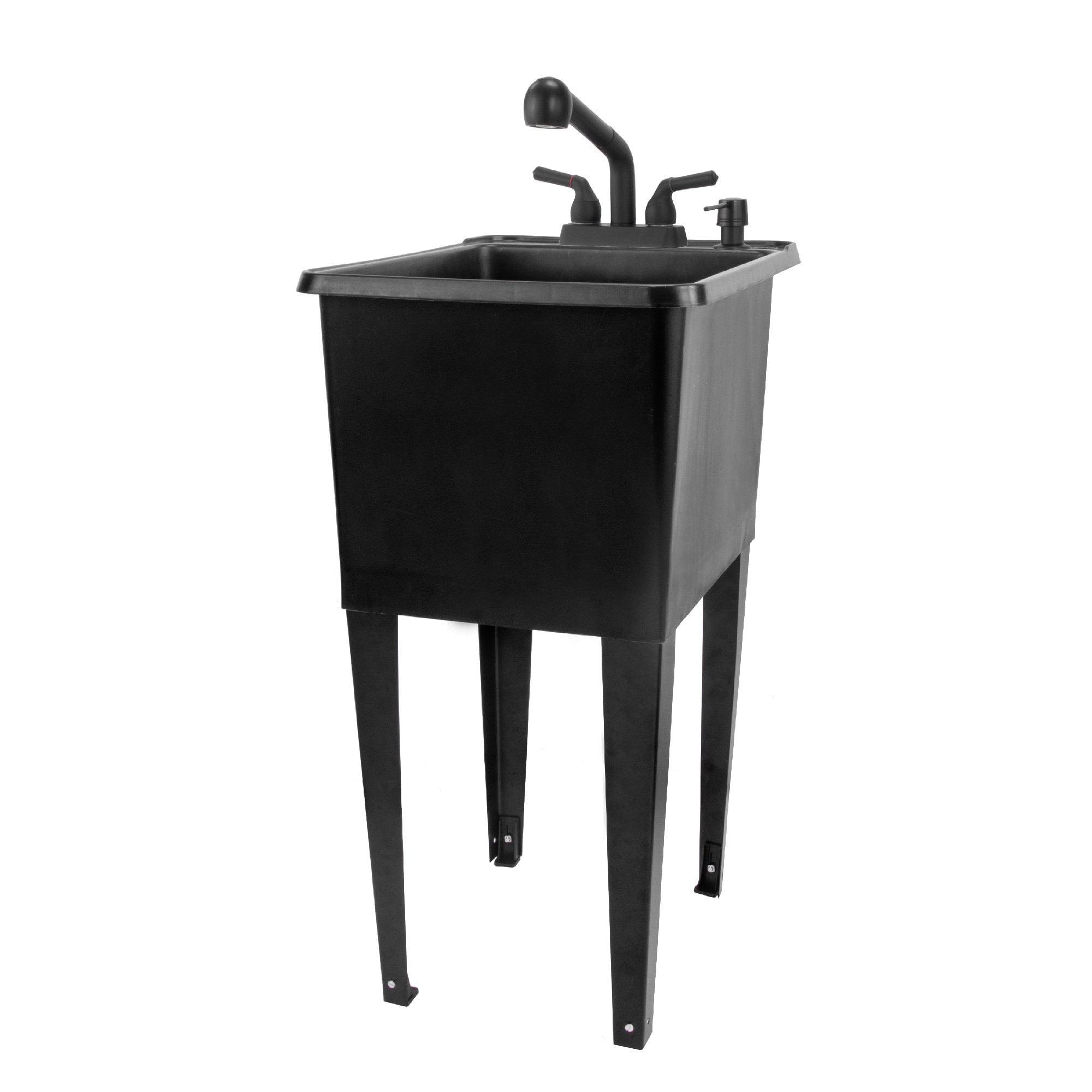 Black Freestanding Thermoplastic Utility Sink with Faucet for Laundry Room