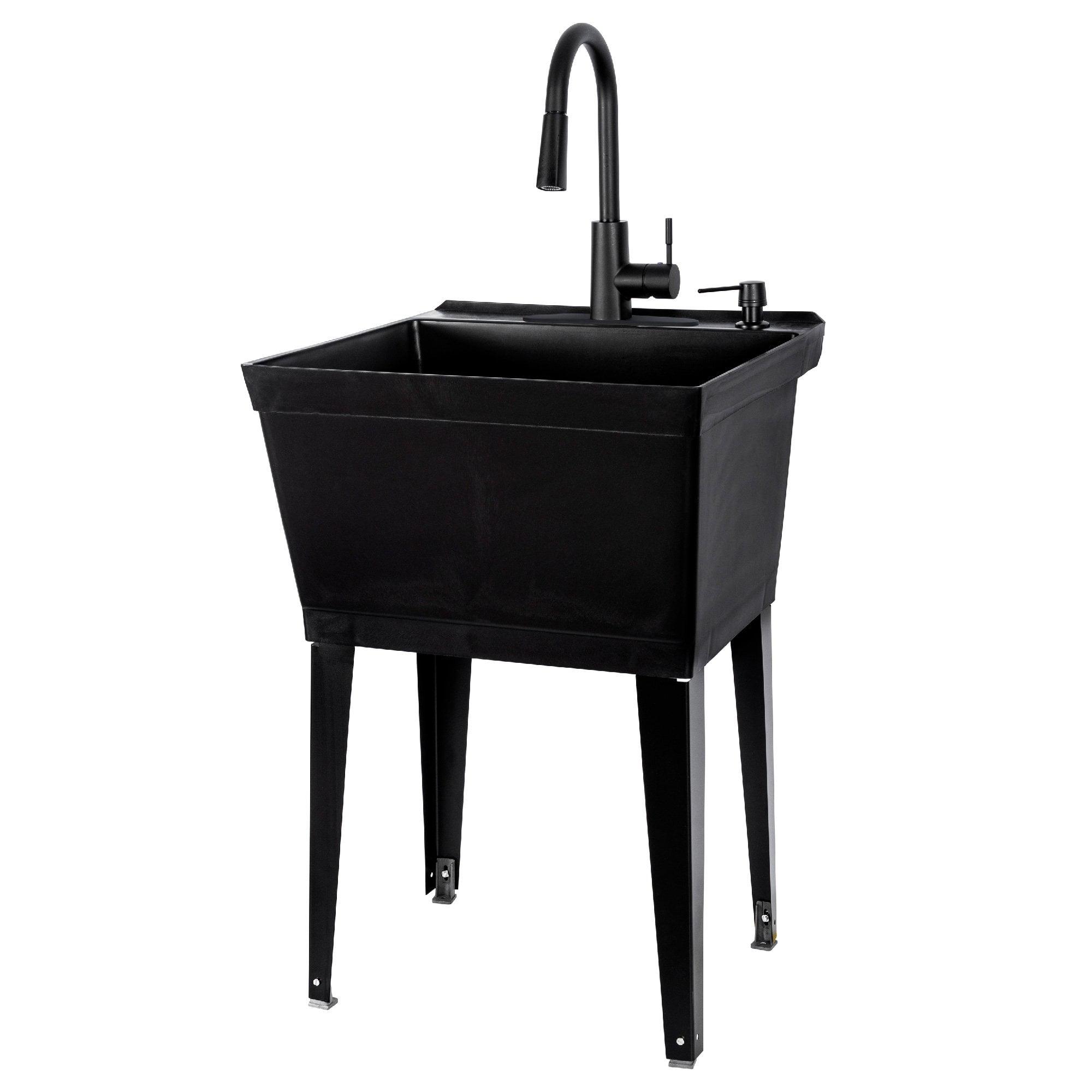 Black Thermoplastic Freestanding Utility Sink with High-Arc Faucet