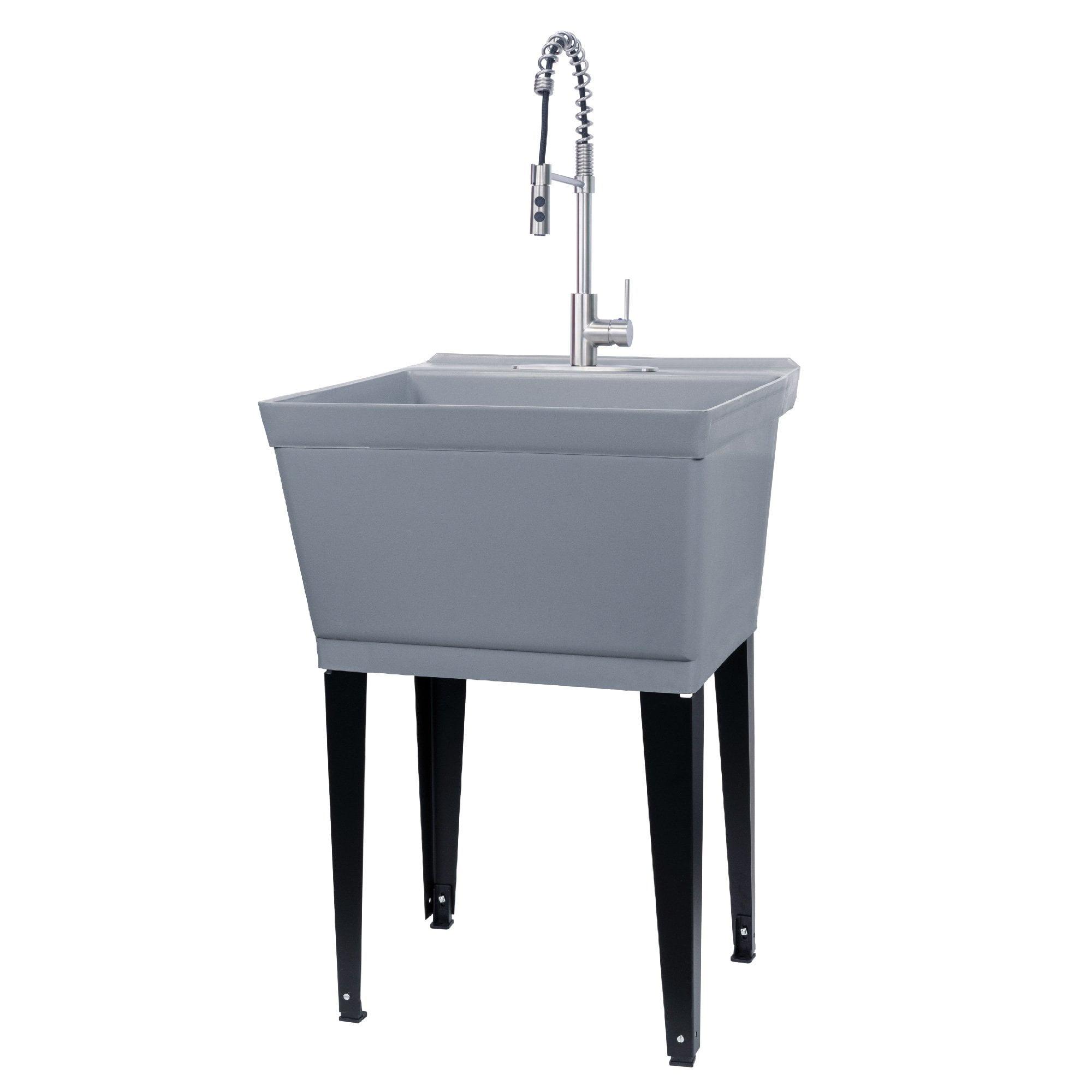 Gray Freestanding Utility Sink with Stainless Steel Faucet