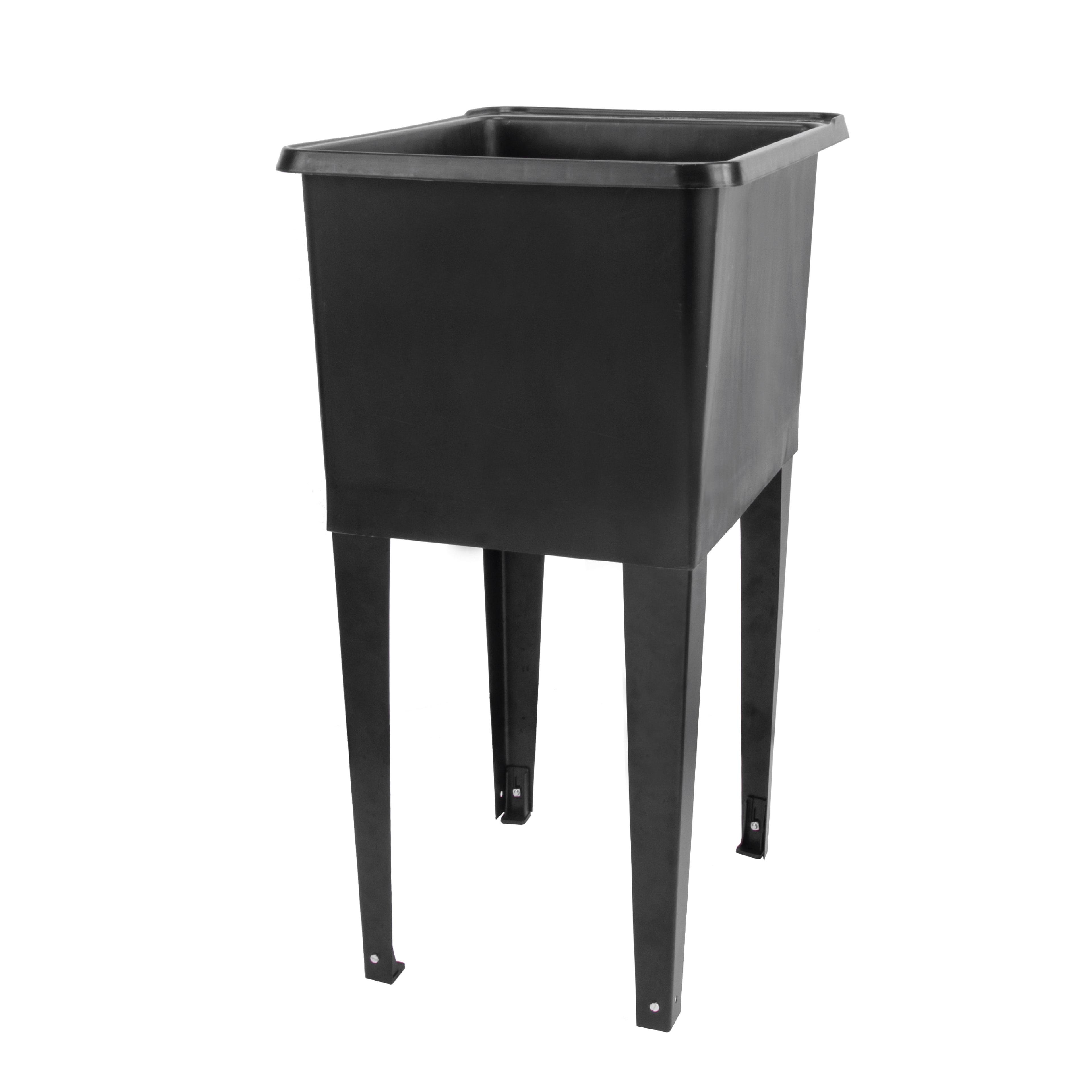 TEHILA Space Saver 16 Gallon Black Utility Sink with Black Steel Legs