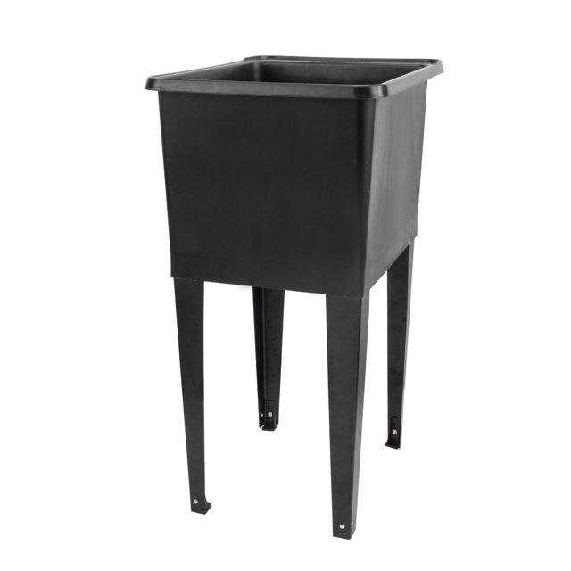 TEHILA Space Saver 16 Gallon Black Utility Sink with Black Steel Legs