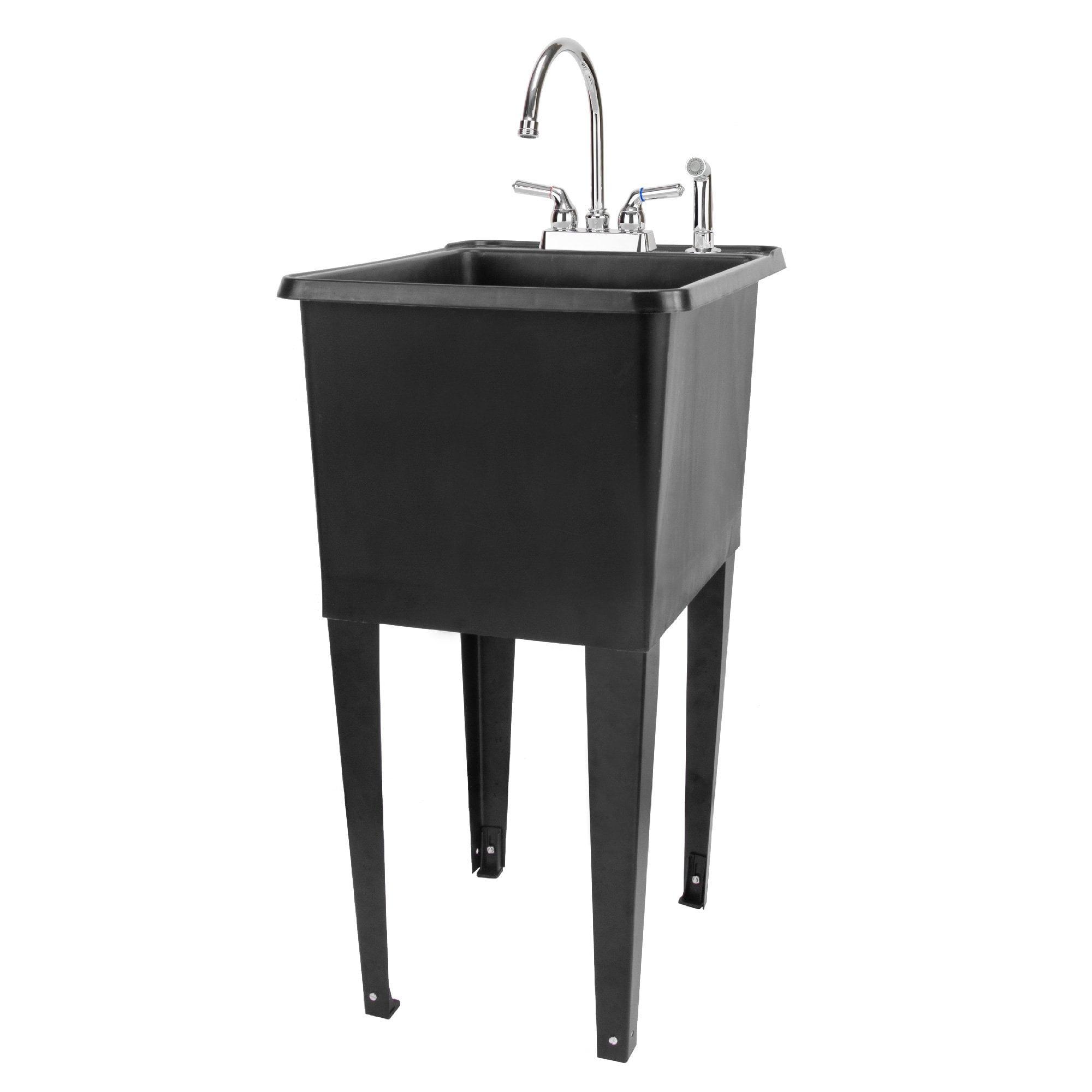 Black Freestanding Utility Sink with Chrome Faucet and Sprayer