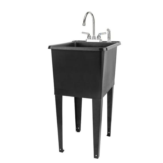 TEHILA Space Saver 16 Gallon Black Utility Sink with Chrome Finish Faucet & Side-Sprayer