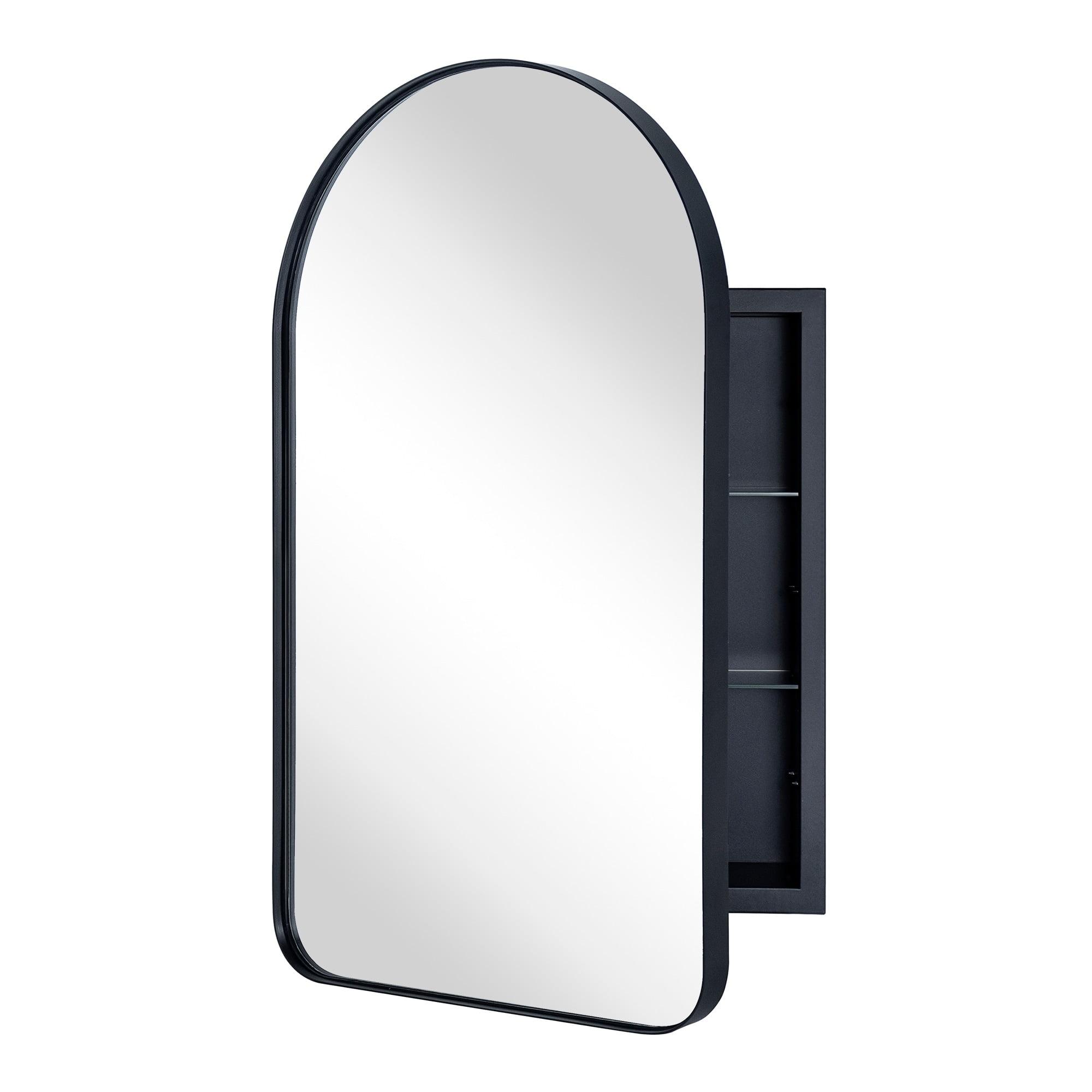 TEHOME 16 in. W x 28.3 in. H Arched Metal Framed Recessed Medicine Cabinet with Mirror for bathroom in Black