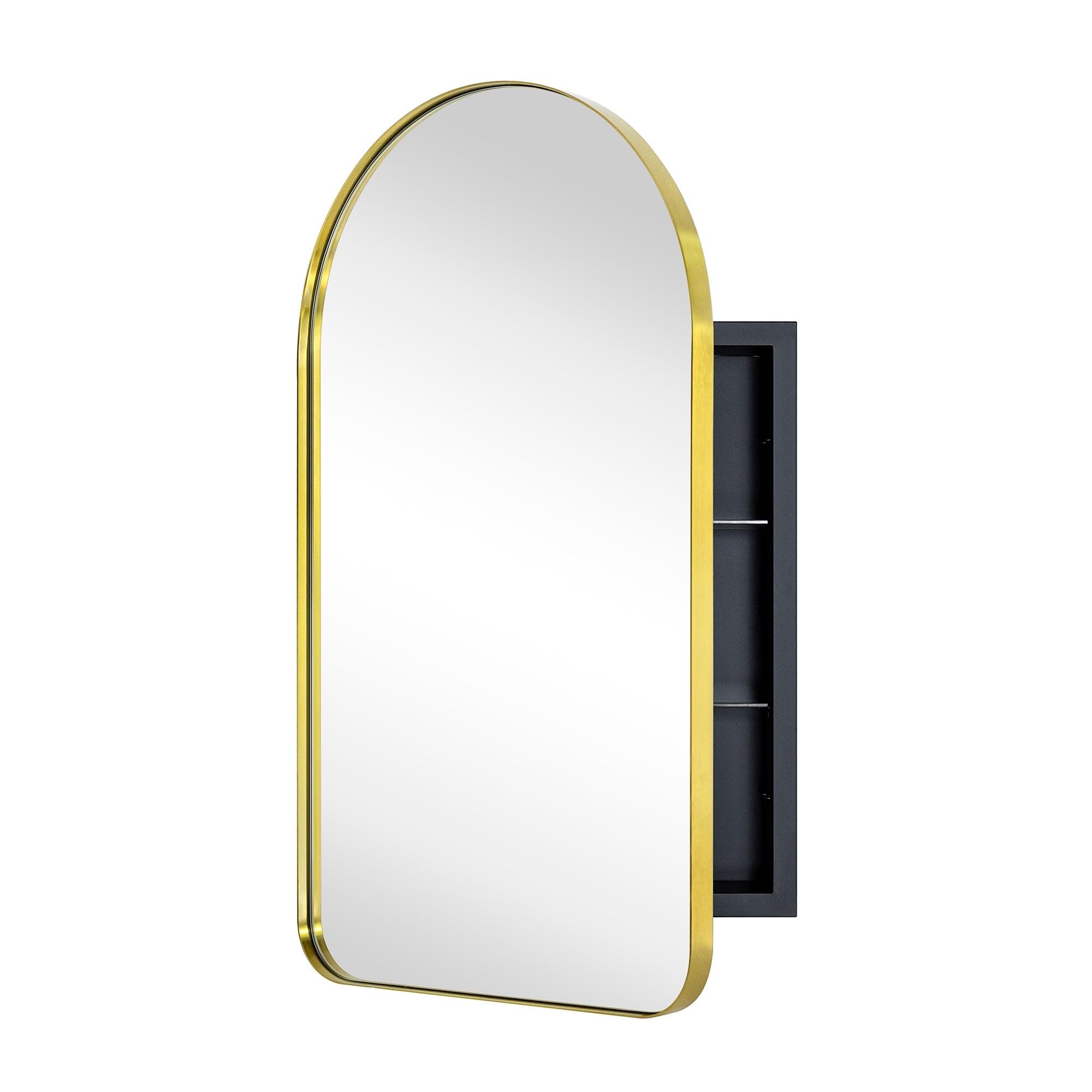 TEHOME 16 in. W x 28.3 in. H Arched Metal Framed Recessed Medicine Cabinet with Mirror for bathroom in Gold
