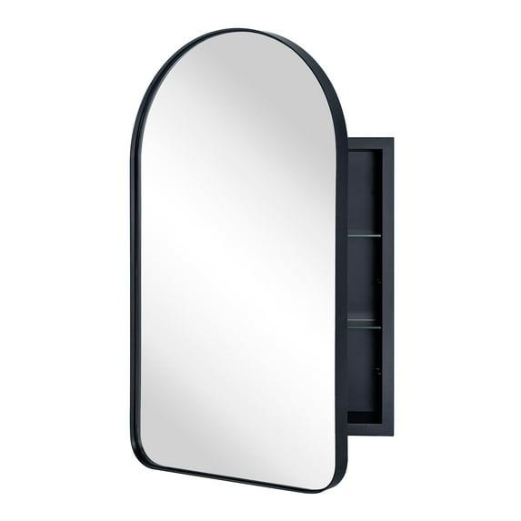 TEHOME 20 in. W x 30 in. H Arched Metal Framed Recessed Medicine Cabinet with Mirror and Shelves for bathroom in Black