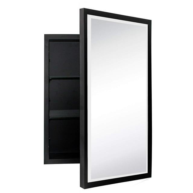TEHOME Black Metal Framed Recessed Bathroom Medicine Cabinet with Mirror 16 x 24''