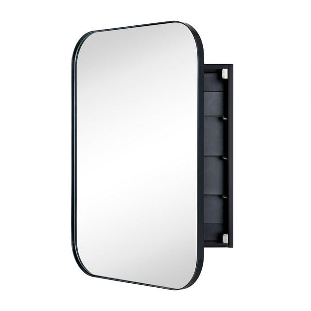 TEHOME Black Surface and Recessed Mount Rectangular Stainless Steel Metal Framed Bathroom Medicine Cabinet with Mirror, 22'' W x 30'' H