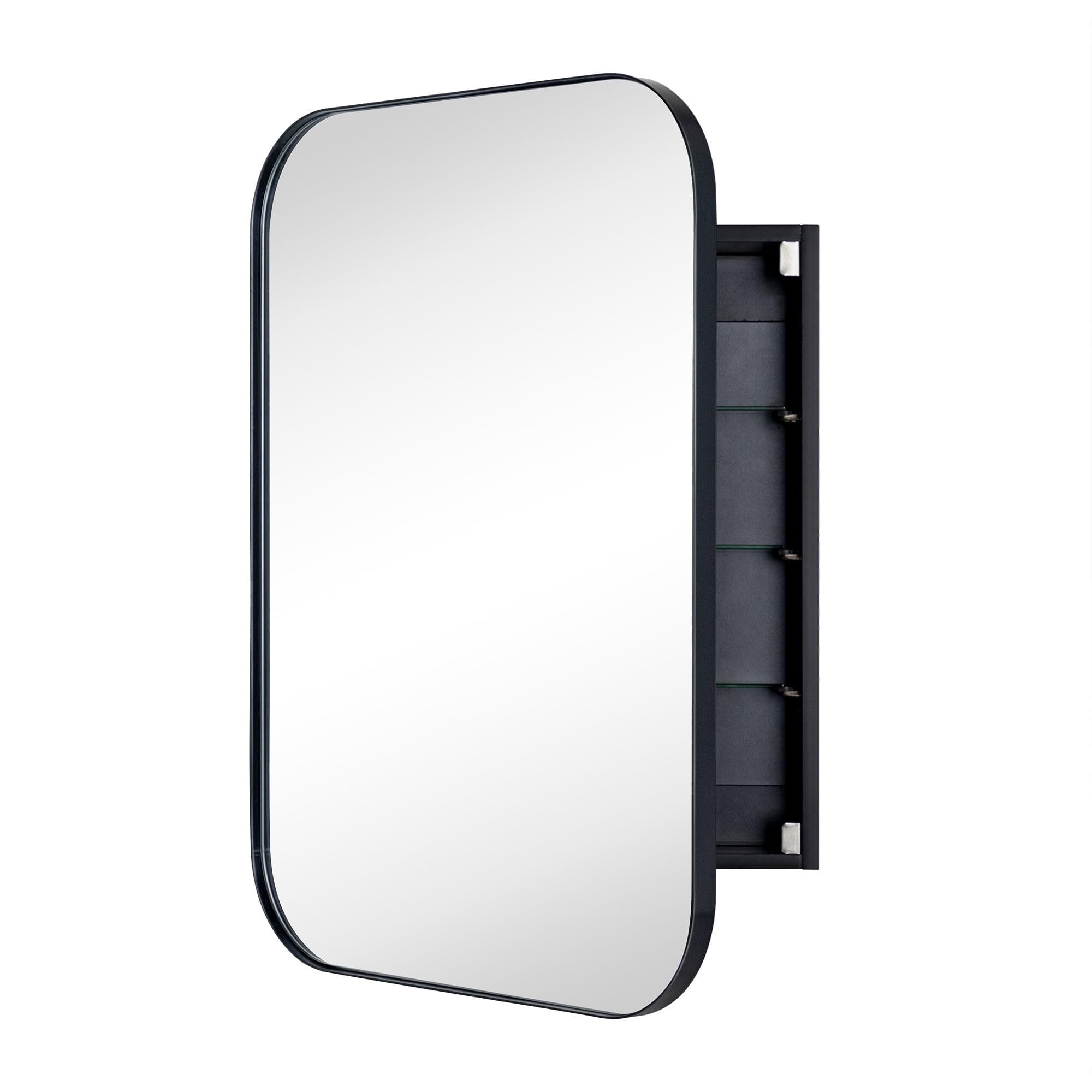 TEHOME Black Surface and Recessed Mount Rectangular Stainless Steel Metal Framed Bathroom Medicine Cabinet with Mirror, 22'' W x 30'' H