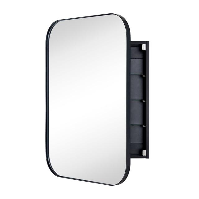TEHOME Black Surface and Recessed Mount Rectangular Stainless Steel Metal Framed Bathroom Medicine Cabinet with Mirror, 22'' W x 30'' H