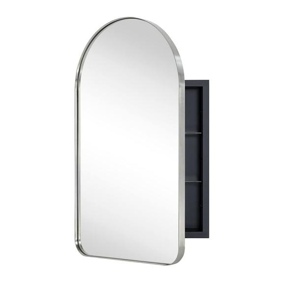 TEHOME 16 in. W x 28.3 in. H Arched Metal Framed Recessed Medicine Cabinet with Mirror for bathroom in Brushed Nickel