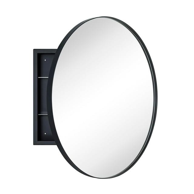 TEHOME  Myriel 30 in. W x 30 in. Surface Mount Round Circle Bathroom Metal Framed Medicine Cabinet with Mirror in Matt Black