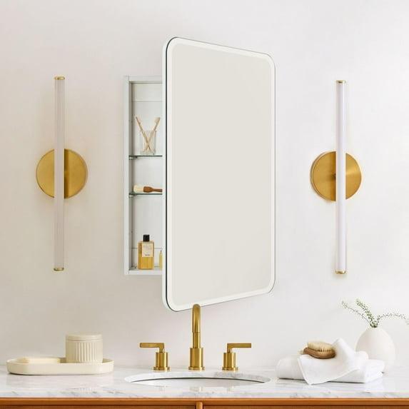 TEHOME 20 in. W x 30 in. H Rectangular Recess and Surface Mount Frameless Medicine Cabinet with Mirror