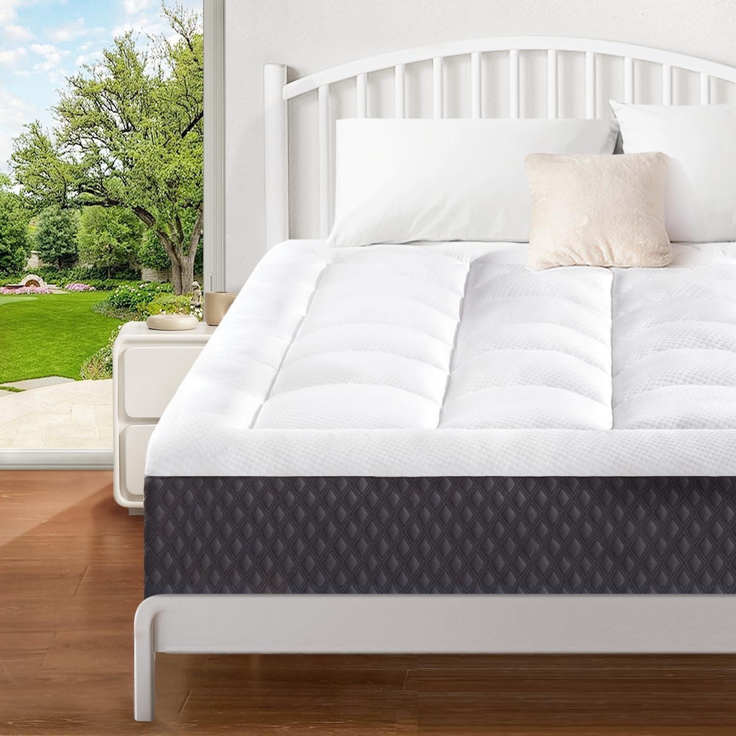 8-Inch Twin Gel Memory Foam Pillowtop Mattress in White and Gray