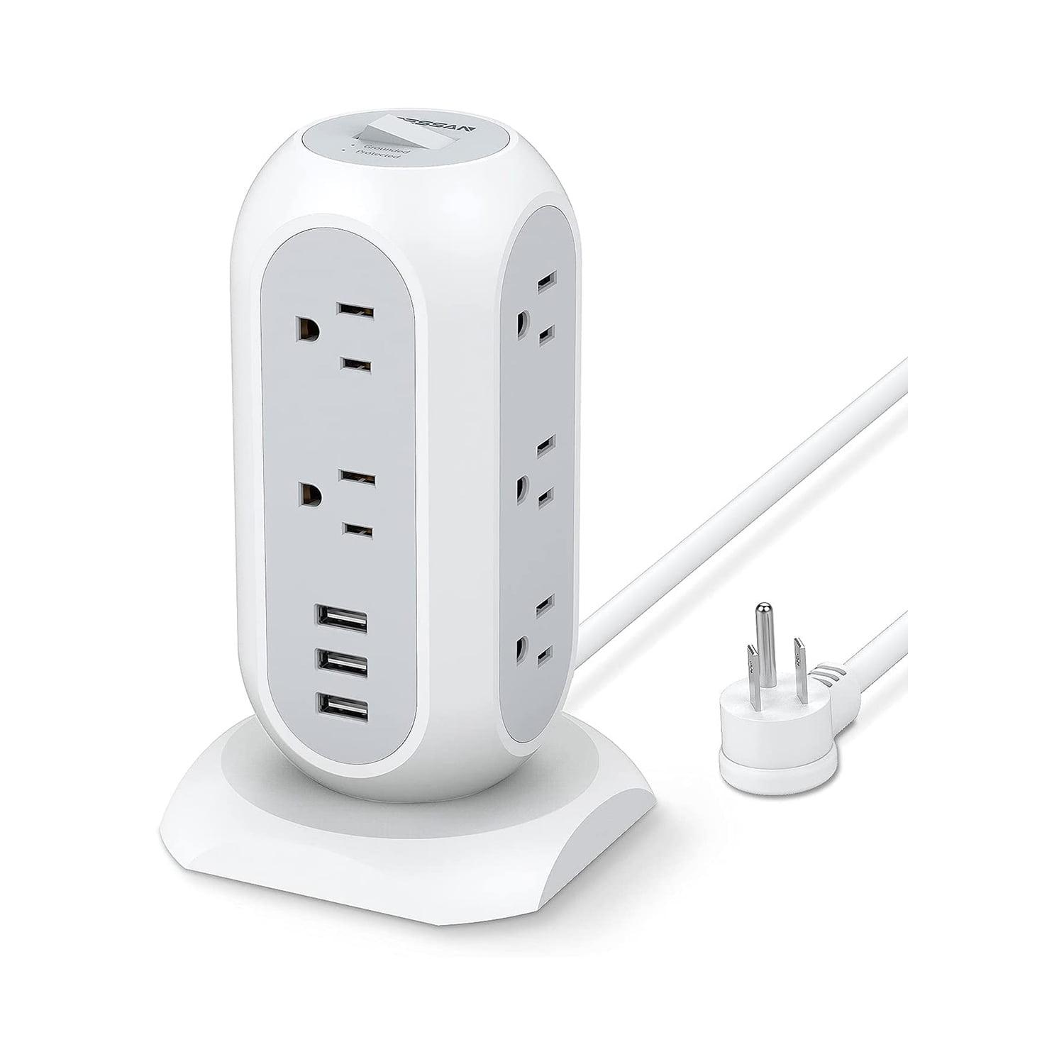 White Tower Power Strip with 11 Outlets and USB Ports