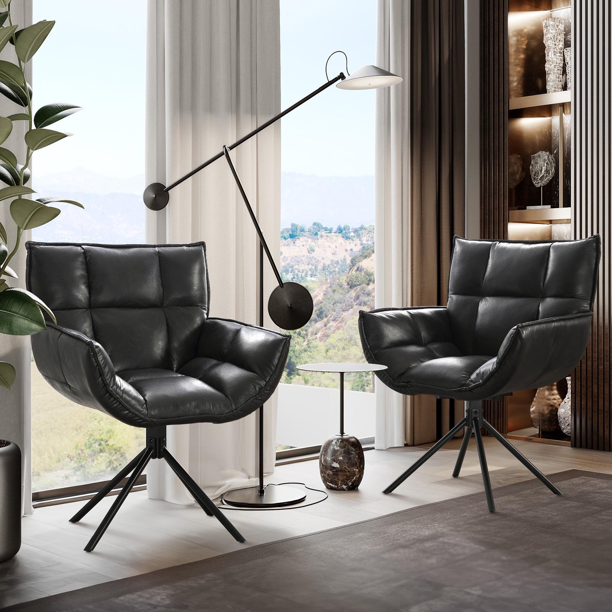 TEWLOSS Swivel Accent Chair Set of 2 Faux Leather Armchair with Metal Legs, Black