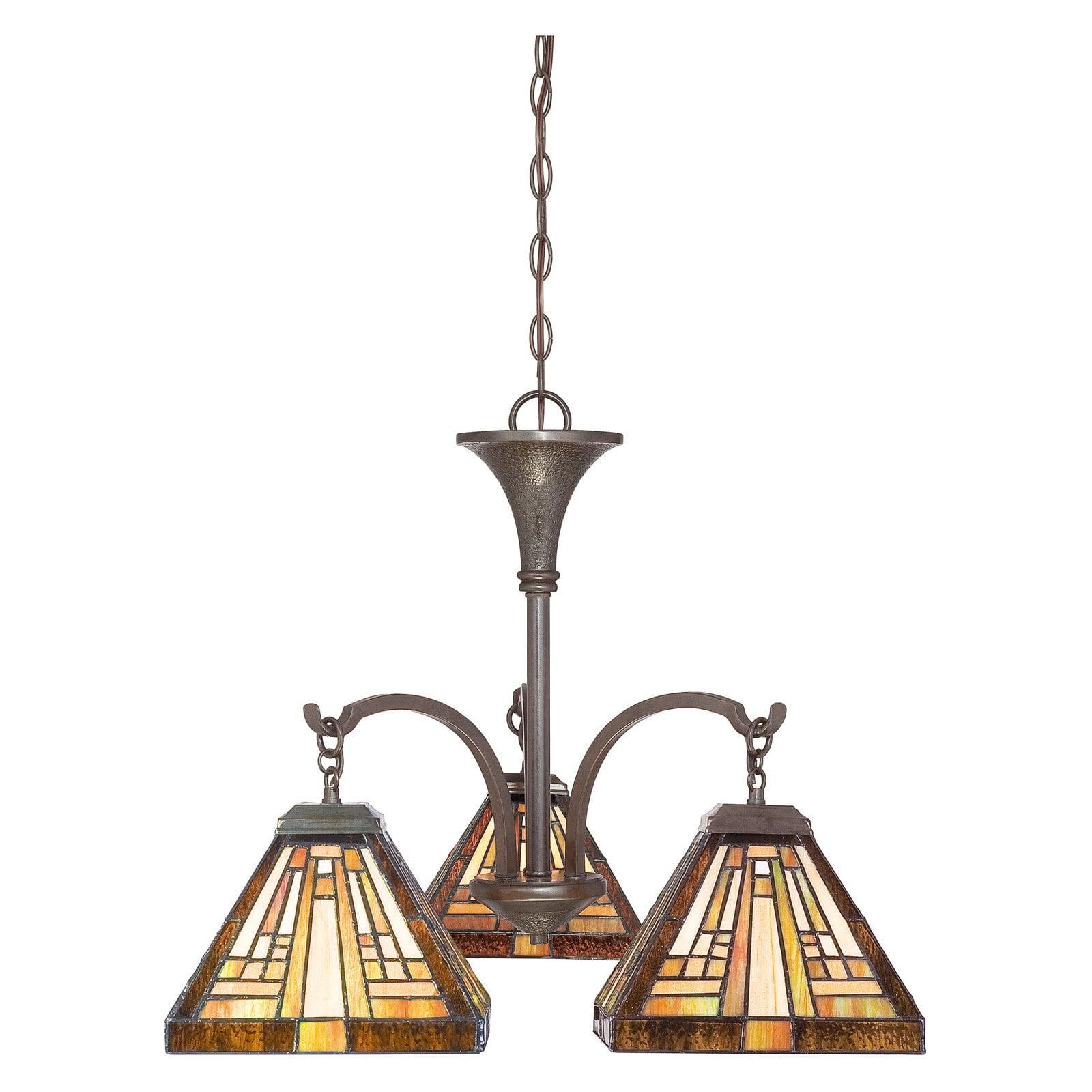 Elegant Mini Bronze Chandelier with Tiffany-Style Shades