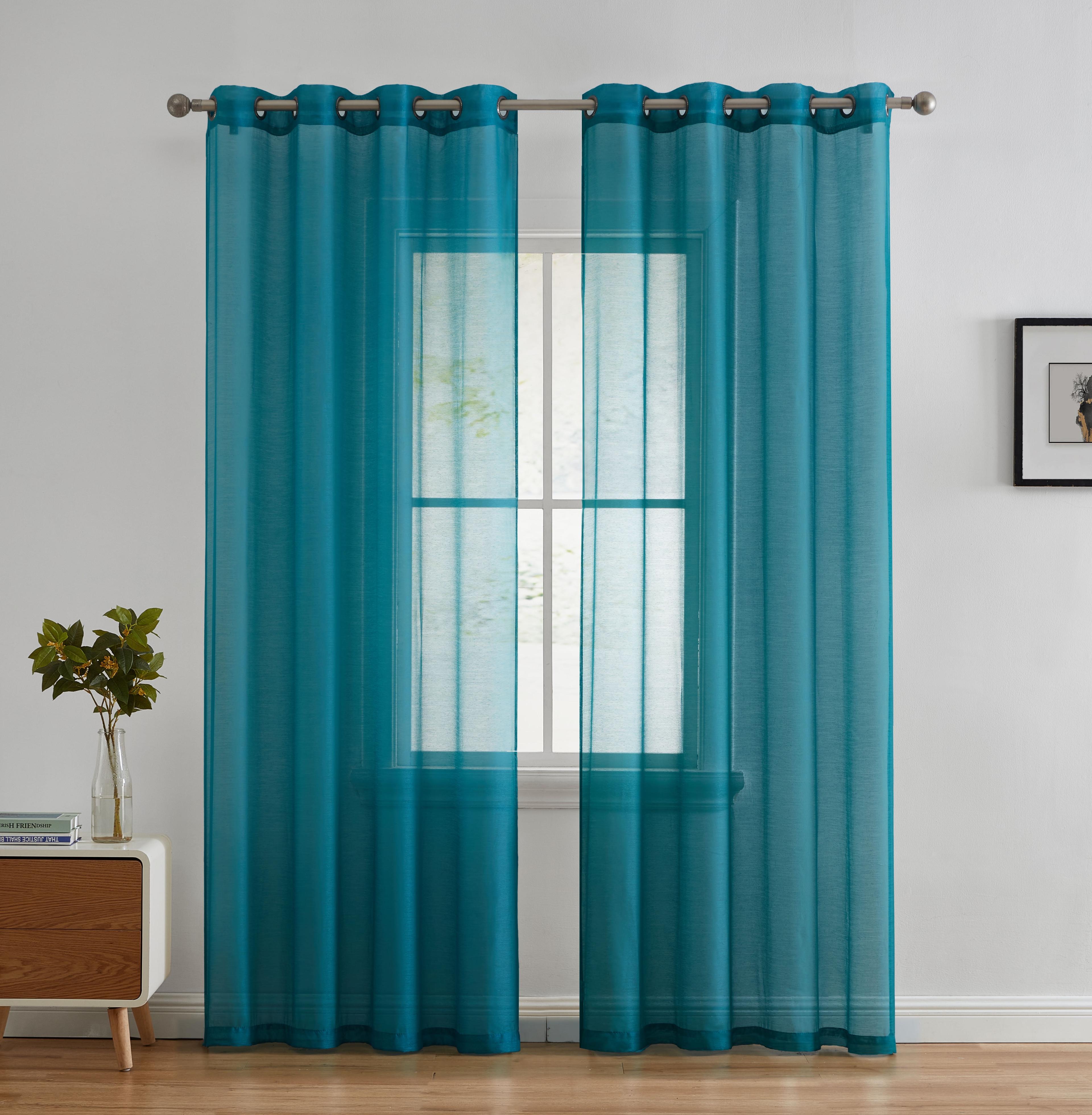 HLC.ME Semi Sheer Voile Light Filtering Transparent Window Curtain Grommet Panels - Set of 2 - Teal, 54 W x 84 L