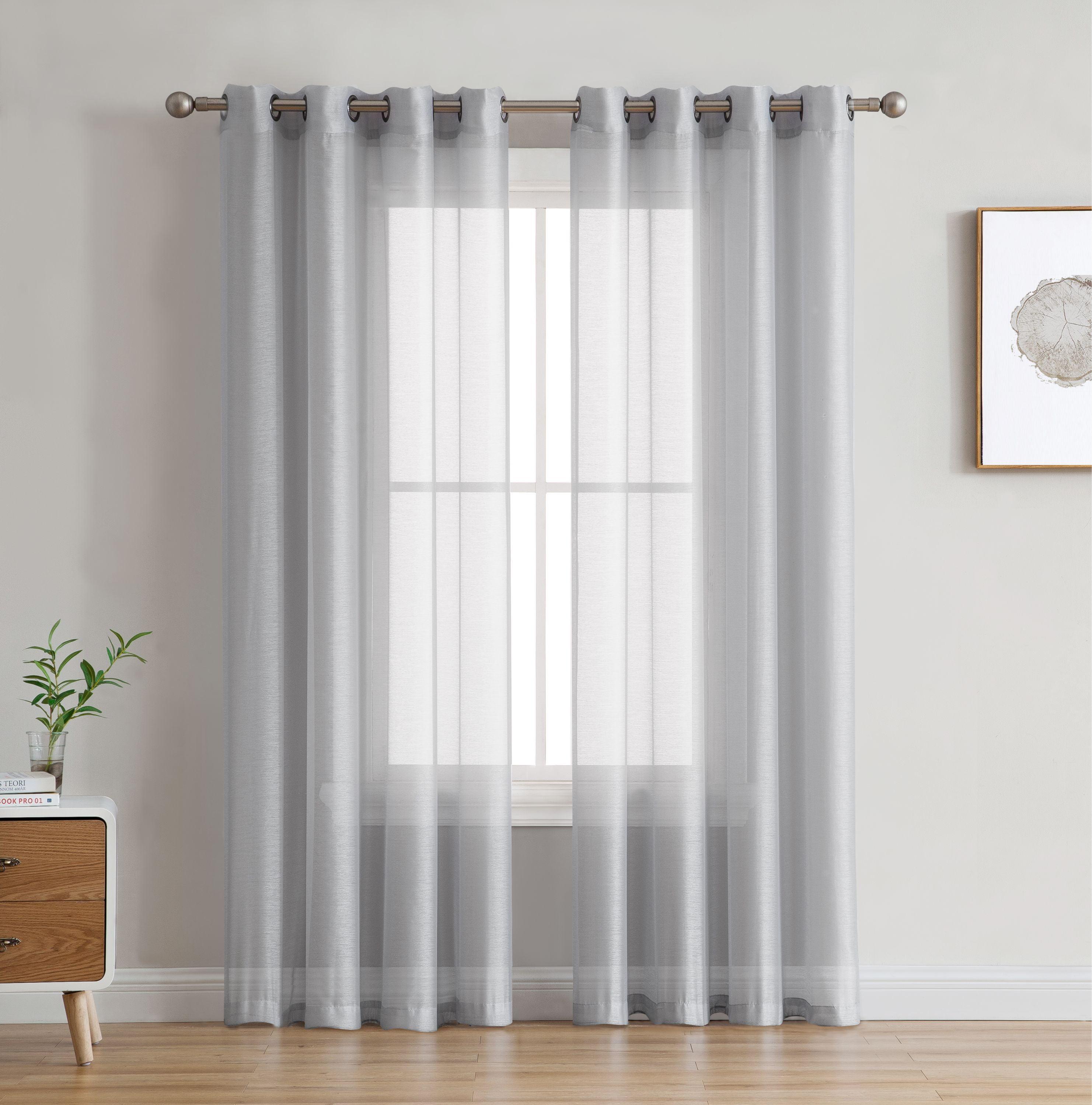 HLC.ME Semi Sheer Voile Light Filtering Transparent Window Curtain Grommet Panels - Set of 2 - Silver, 54 W x 84 L