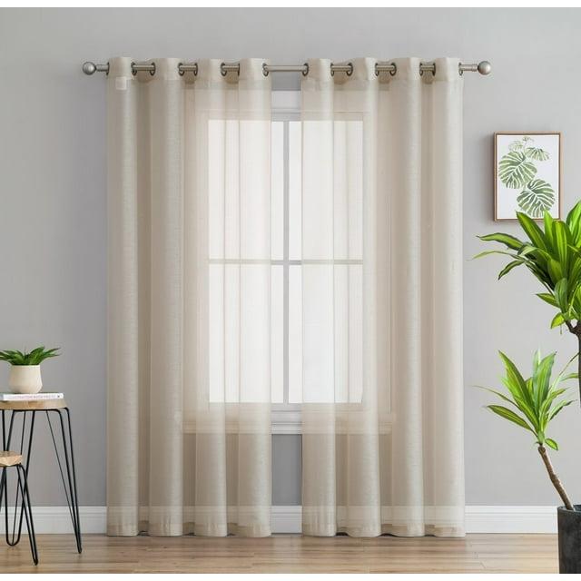 HLC.ME Semi Sheer Voile Light Filtering Transparent Window Curtain Grommet Panels - Set of 2 - Beige, 54 W x 72 L