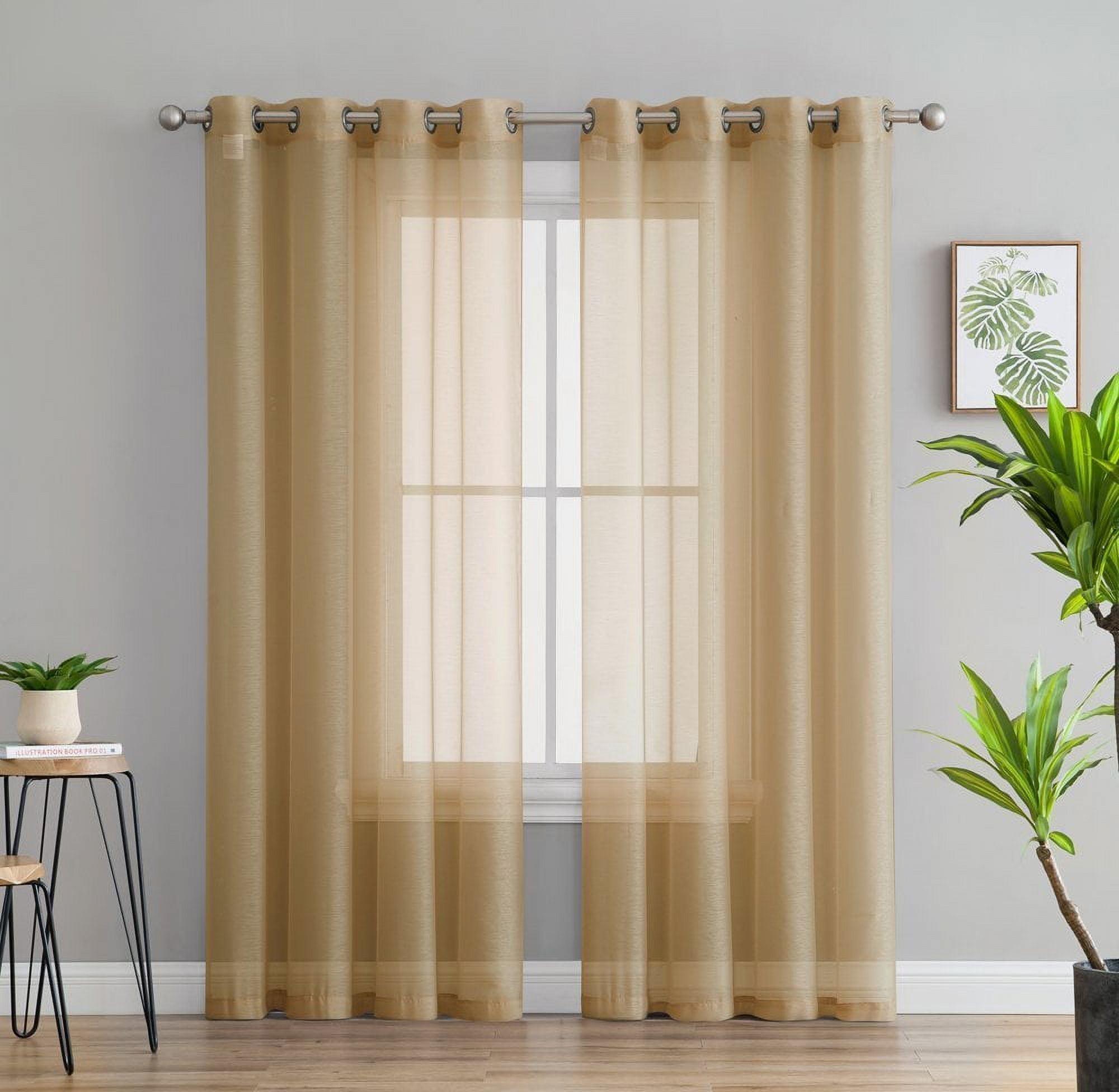 HLC.ME Semi Sheer Voile Light Filtering Transparent Window Curtain Grommet Panels - Set of 2 - Gold, 54 W x 63 L