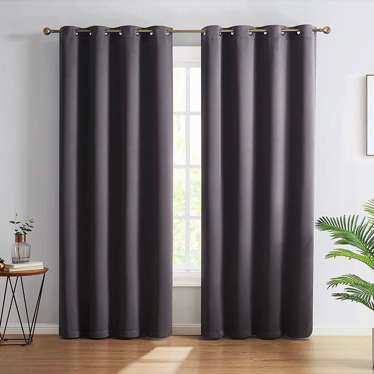HLC.ME Oxford Curtains for Living Room, Room Darkening Energy Saving, Insulated Darkening Window Grommet Panels, Set of 2 - Charcoal, 52 W x 84 L