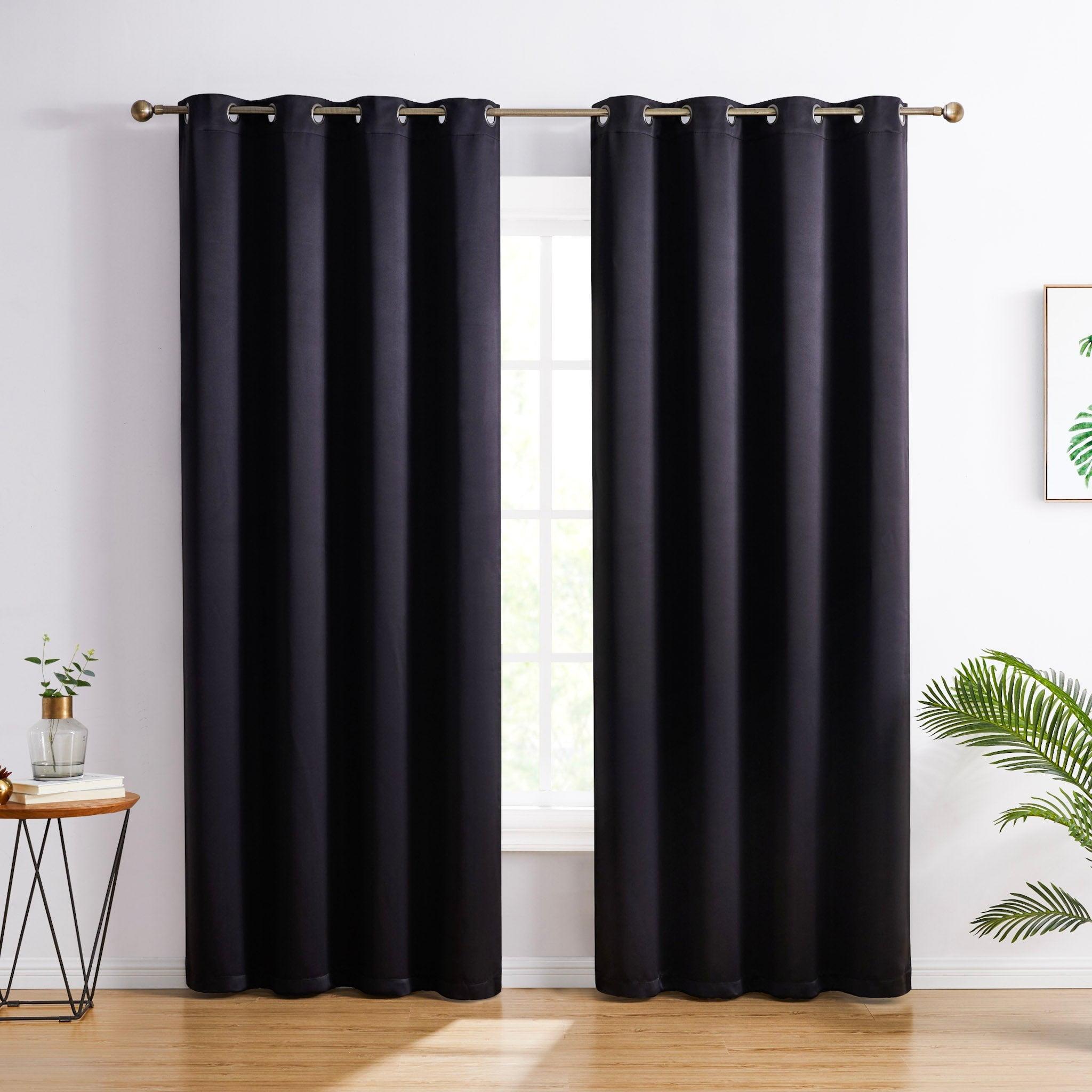 HLC.ME Oxford Curtains for Living Room, Room Darkening Energy Saving, Insulated Darkening Window Grommet Panels, Set of 2 - Black, 52 W x 84 L