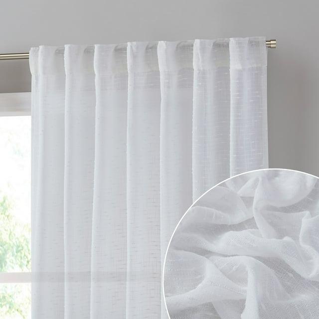 HLC.ME Emily Faux Linen Semi Sheer Light Filtering Back Tab Pocket Lightweight Window Curtains Drapery, 2 Panels - White, 54 W x 84 L