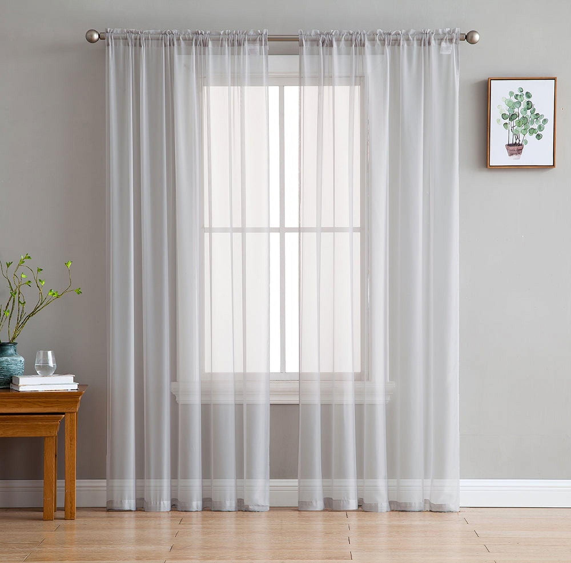 HLC.ME Sheer Voile Transparent Window Treatment Rod Pocket Curtain Panels - Set of 2 - Silver, 54 W x 63 L