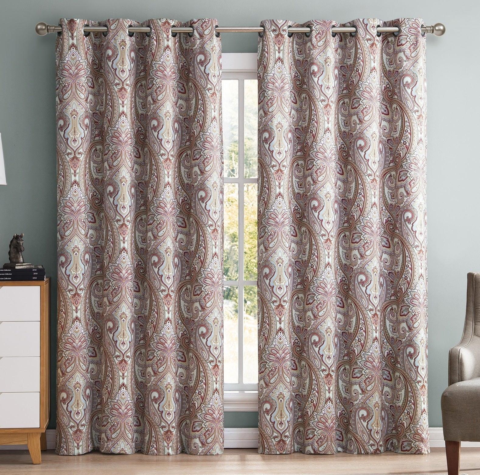 HLC.ME Paris Paisley Decorative Print Damask Pattern Light Reducing Grommet Window Curtain Panels for Bedroom, Set of 2 - Spice, 50 W x 84 L