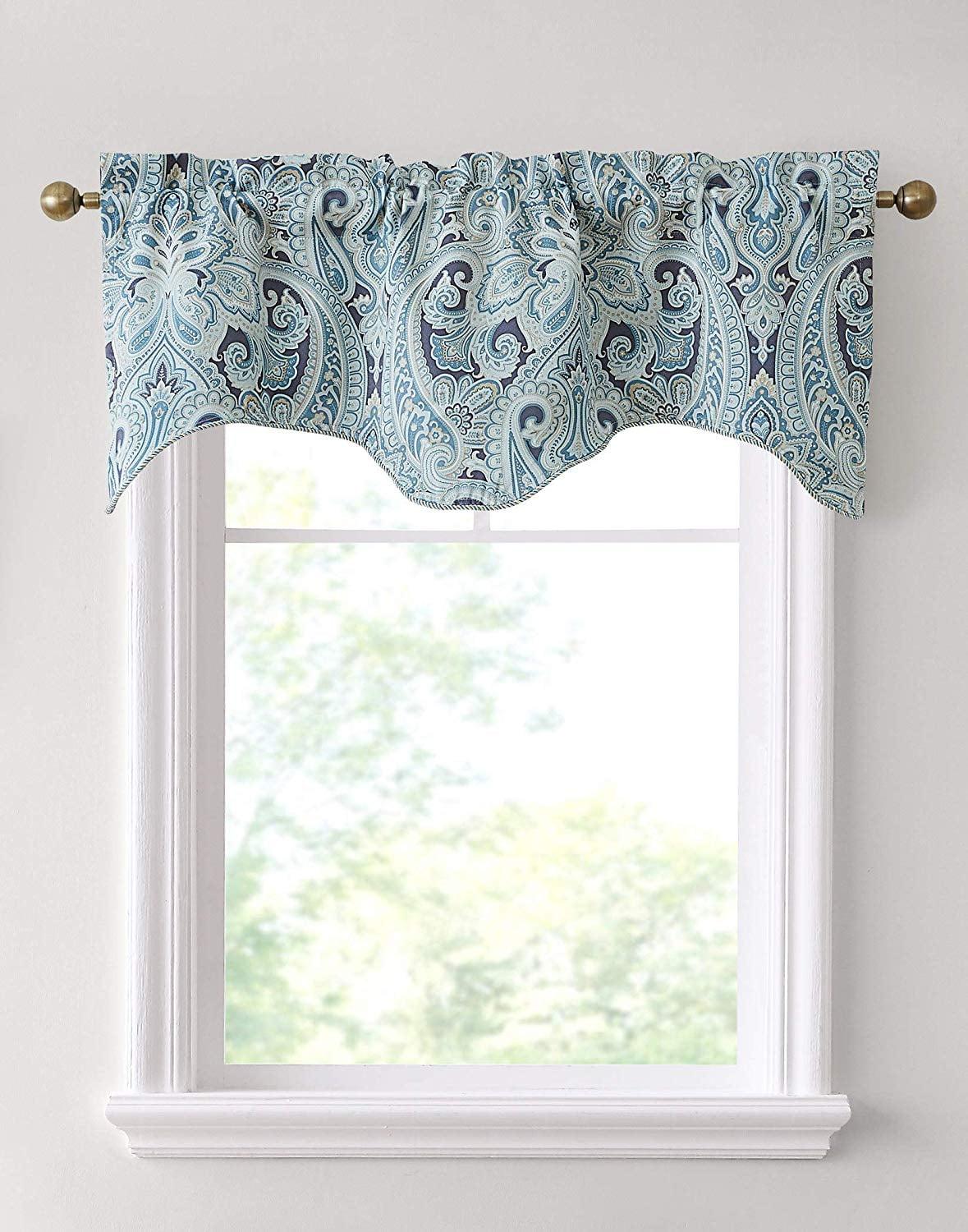 Blue Paisley Scalloped Rod Pocket Valance, 50" x 20"