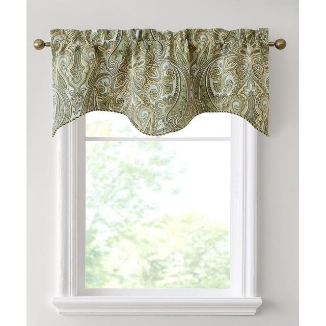 HLC.ME Paris Paisley Rod Pocket Short Scalloped Curtain Valance Basement, Bathroom, Kitchen and Small Windows - Sage Green, 50 W x 20 L