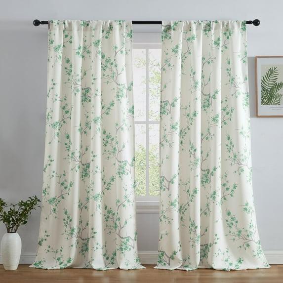 HLC.ME Jasmine Floral Patterned Window Rod Pocket Curtains - Light Blocking Darkening Window Panels, Set of 2 - Seafoam Green, 52 W x 84 L