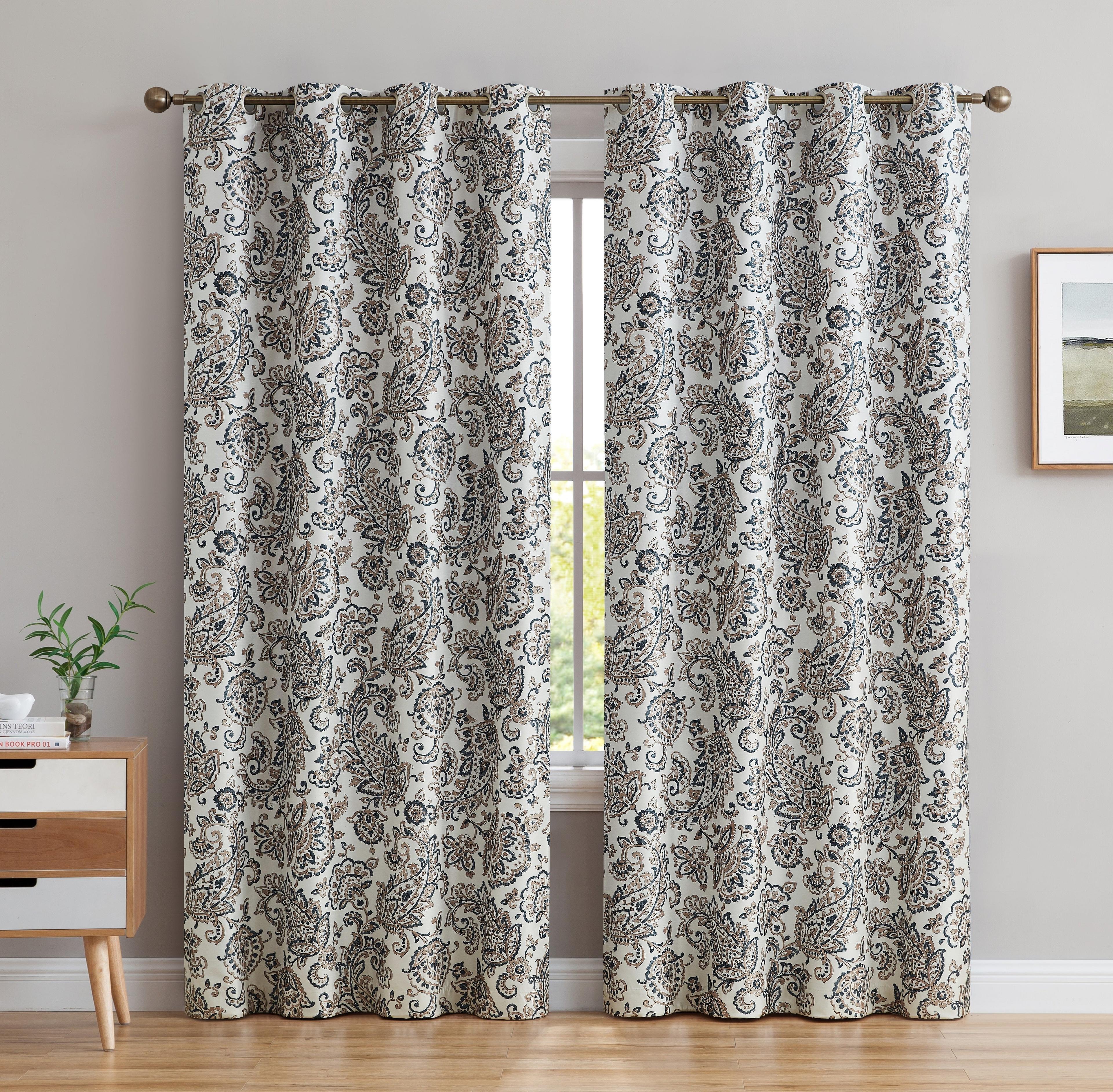 THD Paisley Faux Silk 100% Blackout Thermal Lined Energy Efficient Curtain Grommet Panels - Pair