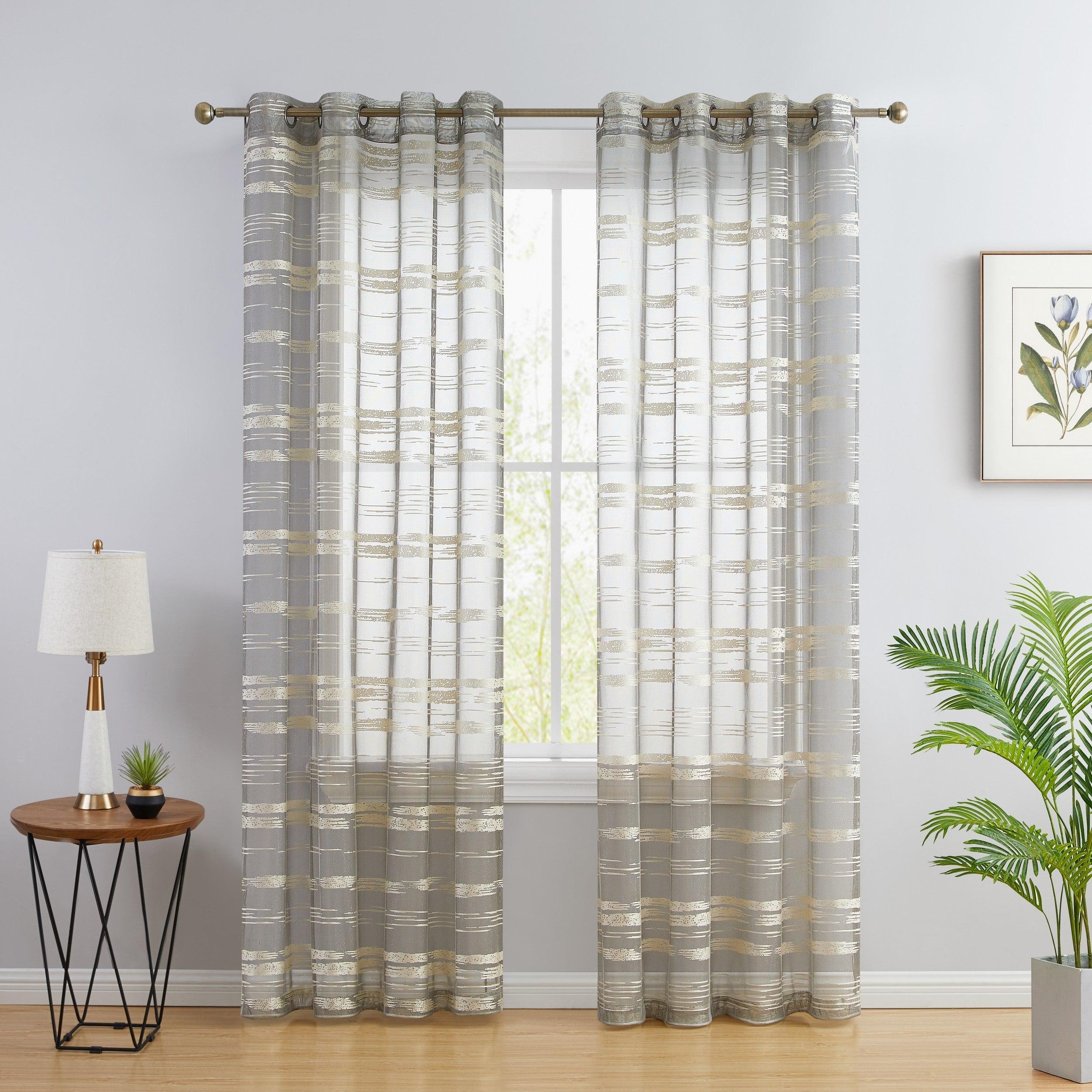 HLC.ME Broadway Stripe Decorative Semi Sheer Light Filtering Grommet Window Treatment Curtain Panels - Set of 2 - Beige, 54 W x 84 L