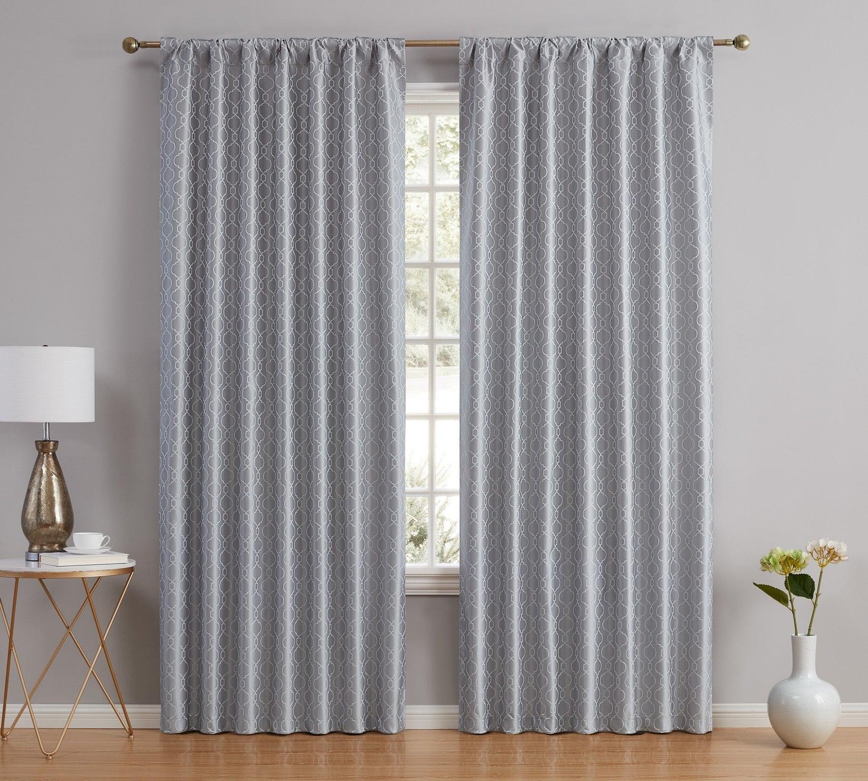 HLC.ME Franklin Moroccan 100% Complete Blackout Heavy Thermal Insulated Rod Pocket Back Tab Curtain Panels, Set of 2 - Silver, 52 W x 84 L