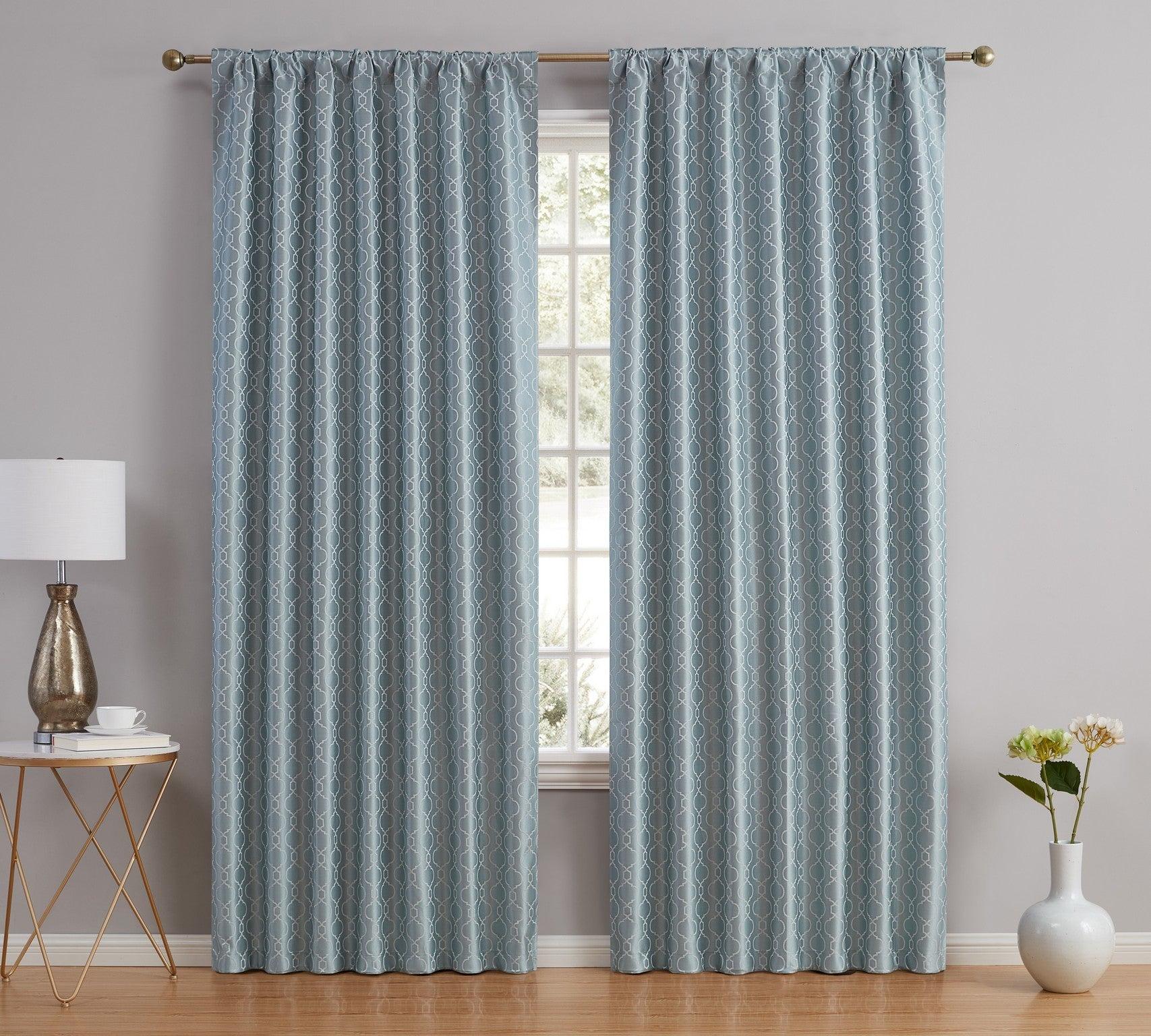 Light Blue Moroccan Blackout Thermal Insulated Curtain Panels, 96"