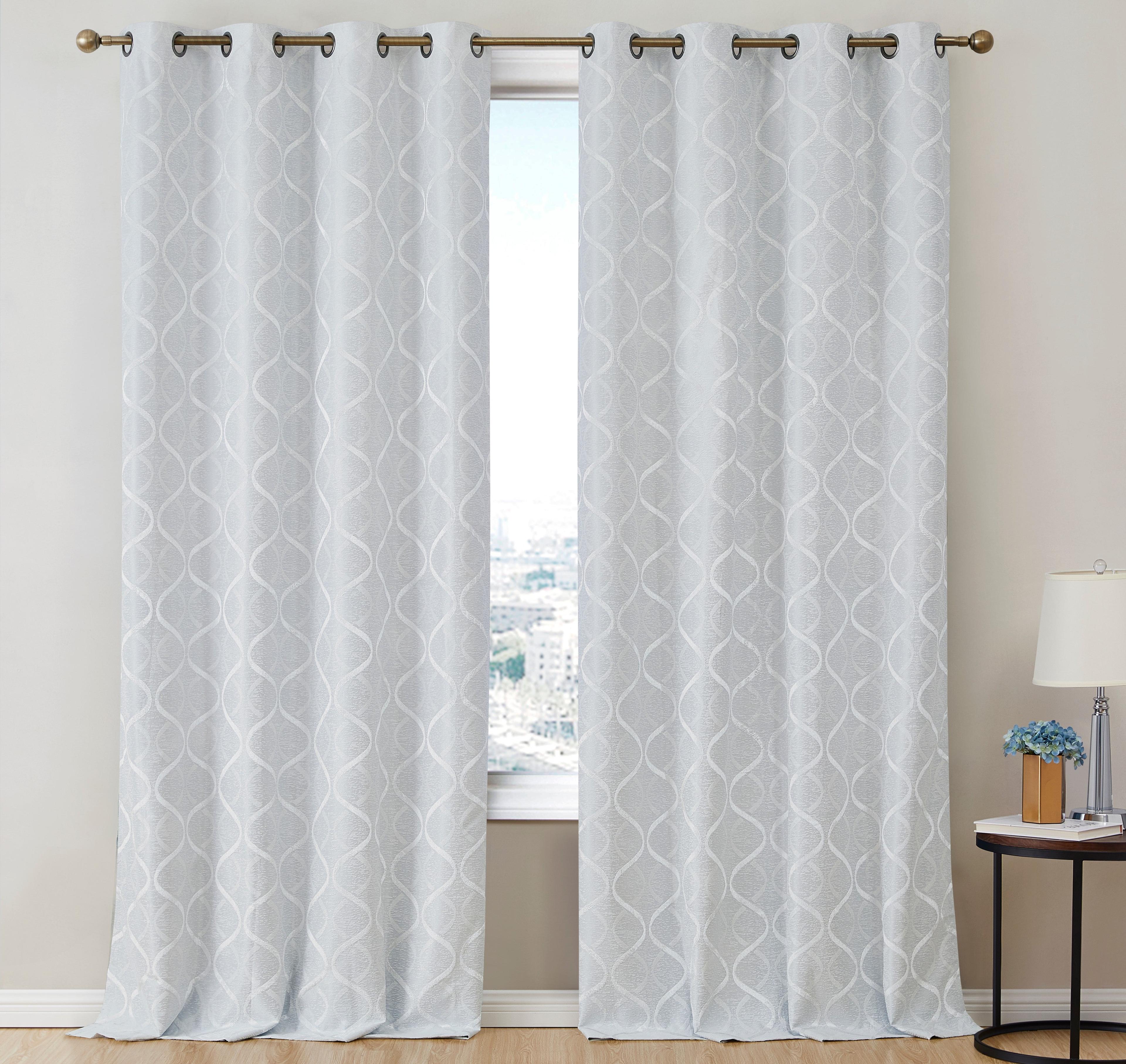 HLC.ME Versailles Lattice Flocked 100% Complete Blackout Thermal Insulated Window Curtain Grommet Panels, Set of 2 - Ivory, 50 W x 84 L