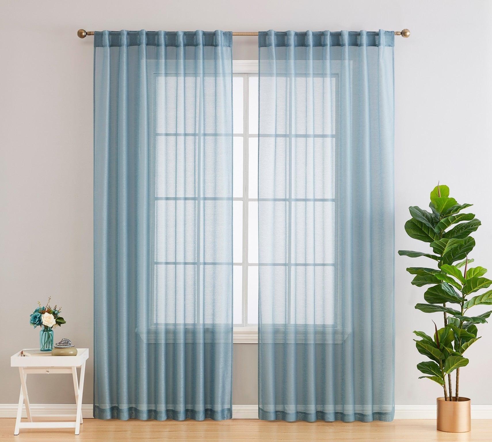 Dusty Blue Sheer Polyester Rod Pocket Window Panels, 54" x 84"