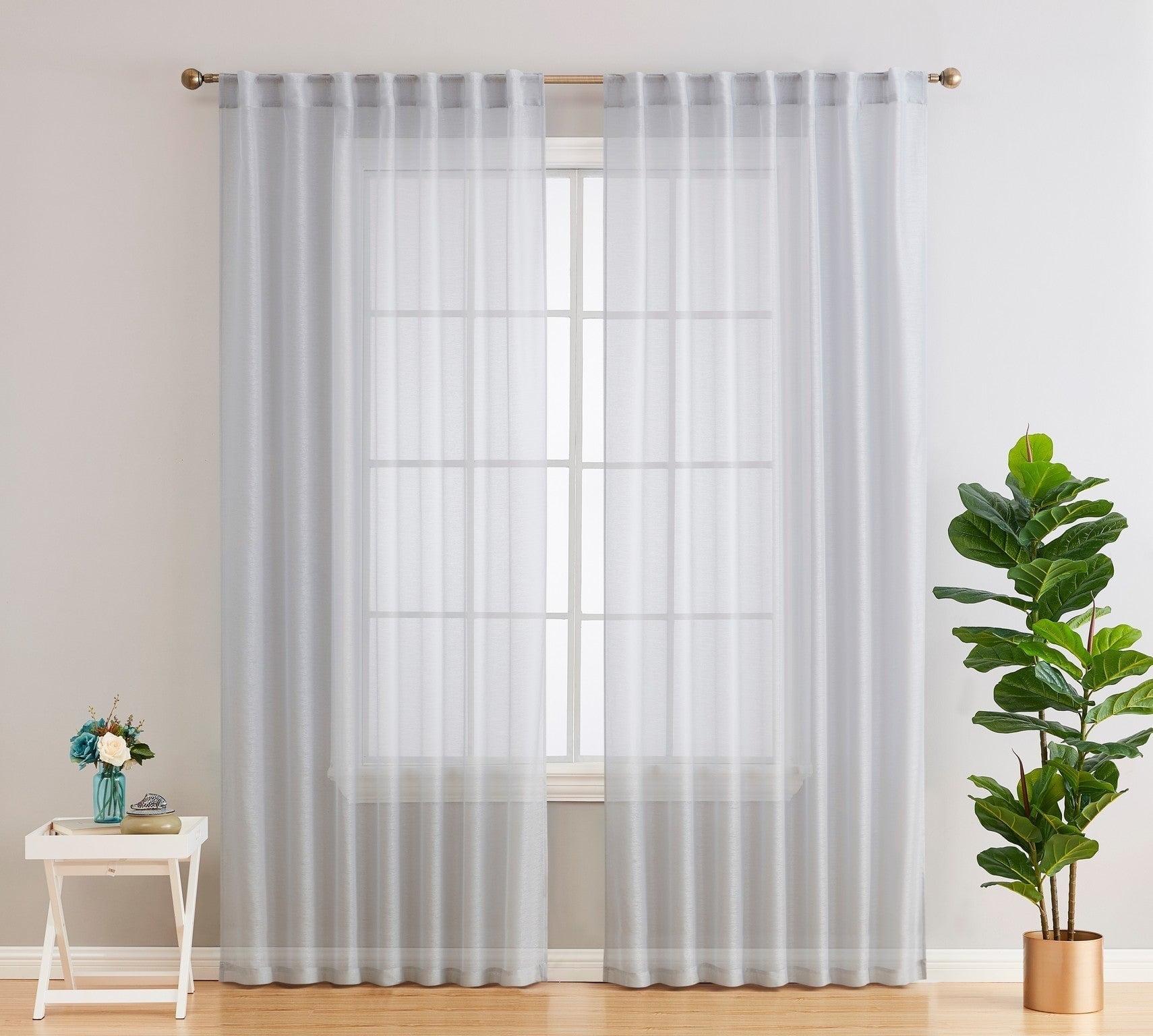 HLC.ME Lauren Semi Sheer Light Filtering Transparent Pocket Top & Back Tab Lightweight Window Curtain Panels, Set of 2 - Silver, 54 W x 84 L