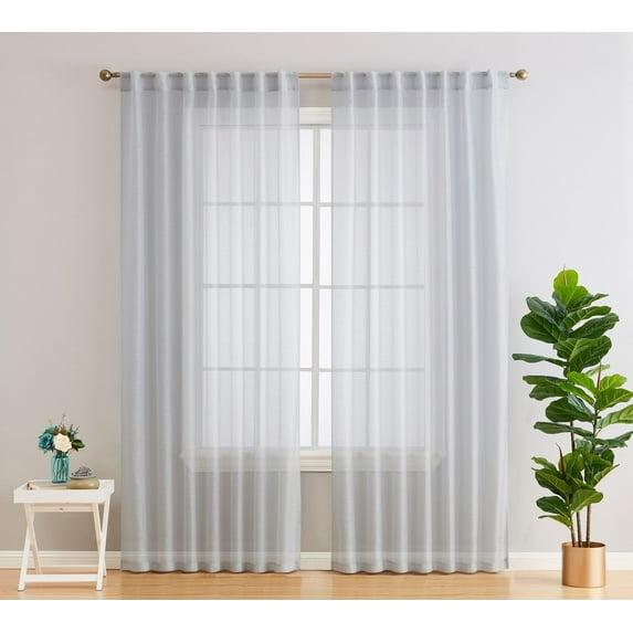 HLC.ME Lauren Semi Sheer Light Filtering Transparent Pocket Top & Back Tab Lightweight Window Curtain Panels, Set of 2 - Silver, 54 W x 84 L